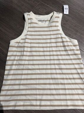 LOFT Cream and Tan Striped Tank Top